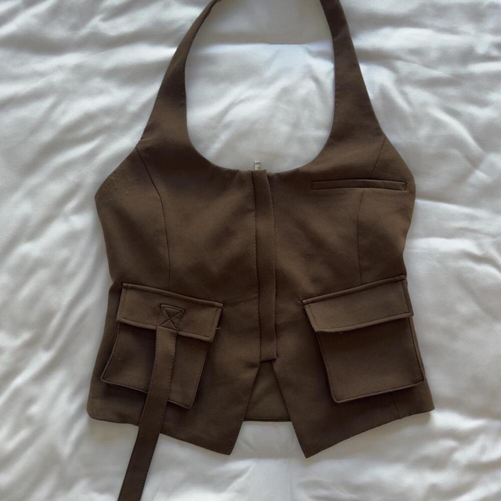 Zara Green brown halter top with pockets